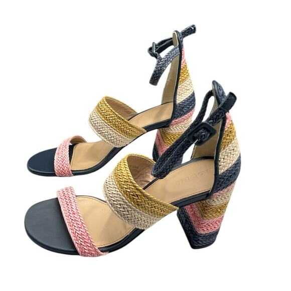 Boden-size 8/39 Woven Striped Heeled Sandals Multicolor Pink & Blue - Picture 8 of 9